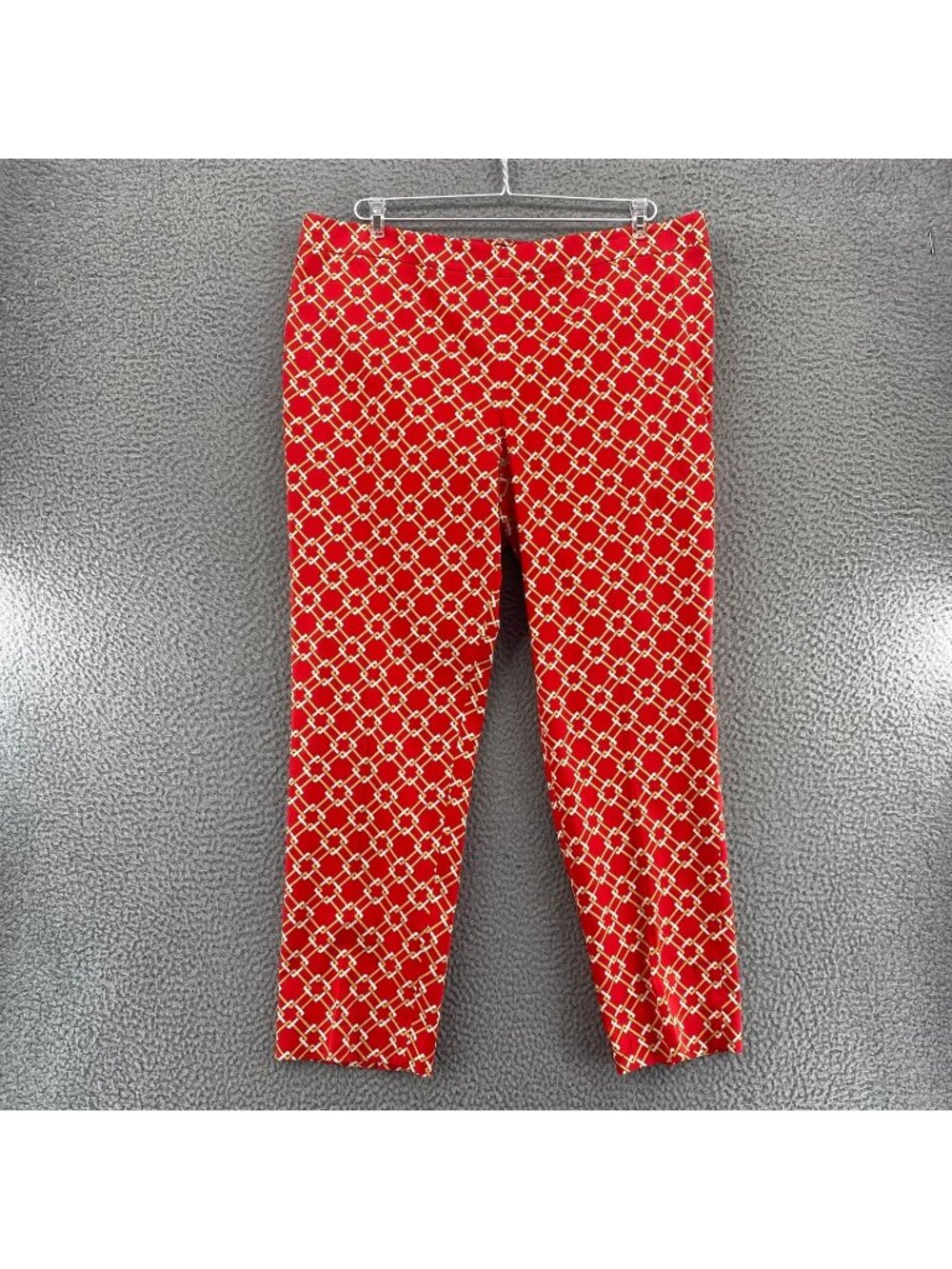 Kasper Pants Womens 14 Red Pattern Stretch Ankle Tapered Leg Office Career Work